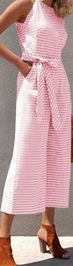 Pink striped belted jumpsuit